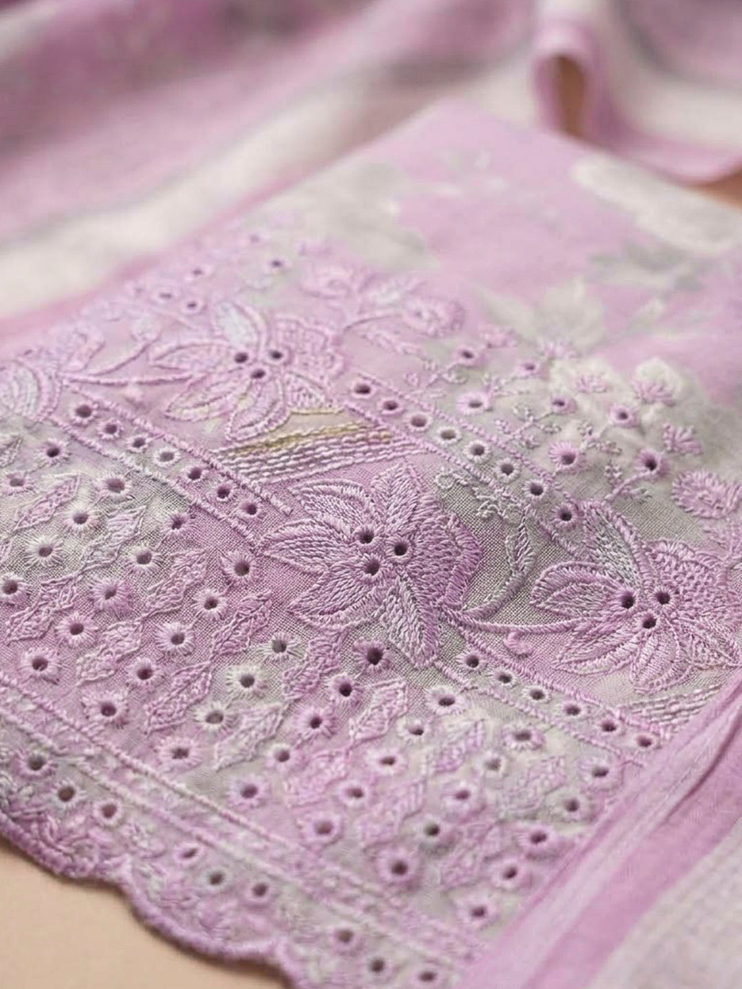 Pink Cotton Blend Embroidered Unstitched Dress Material