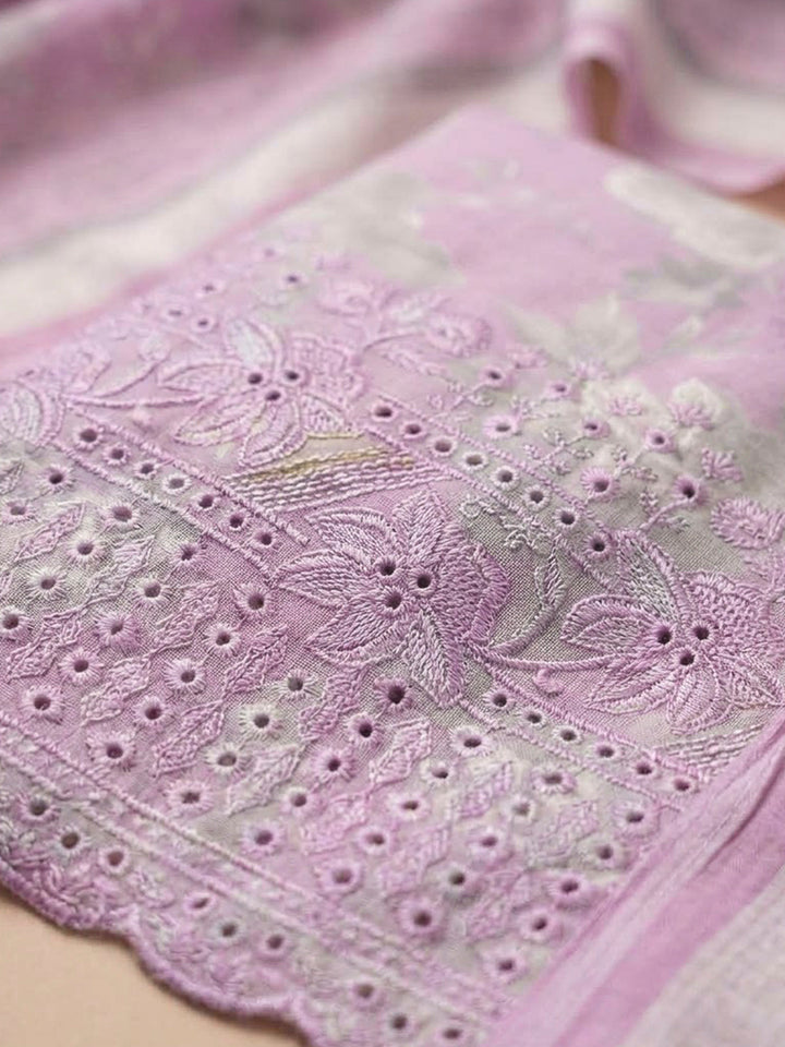 Pink Cotton Blend Embroidered Unstitched Dress Material