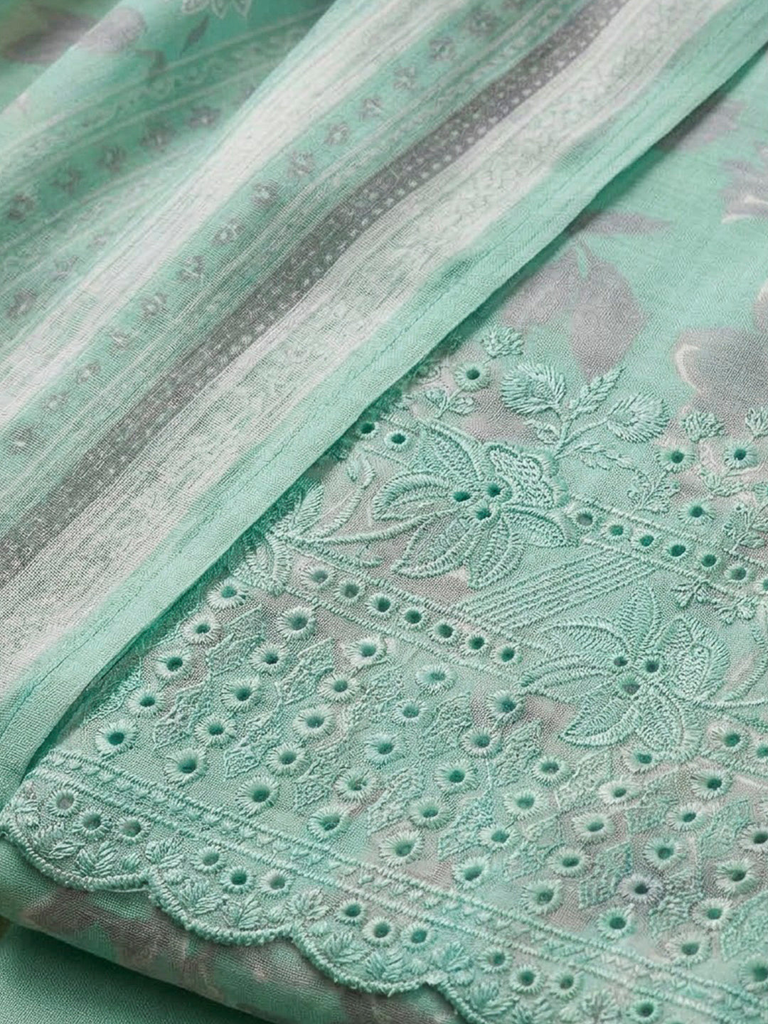 Sea Green Cotton Blend Embroidered Unstitched Dress Material