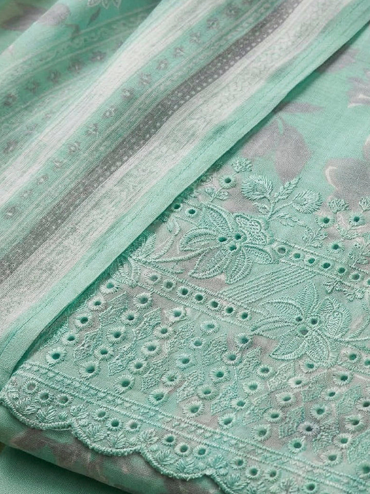Sea Green Cotton Blend Embroidered Unstitched Dress Material