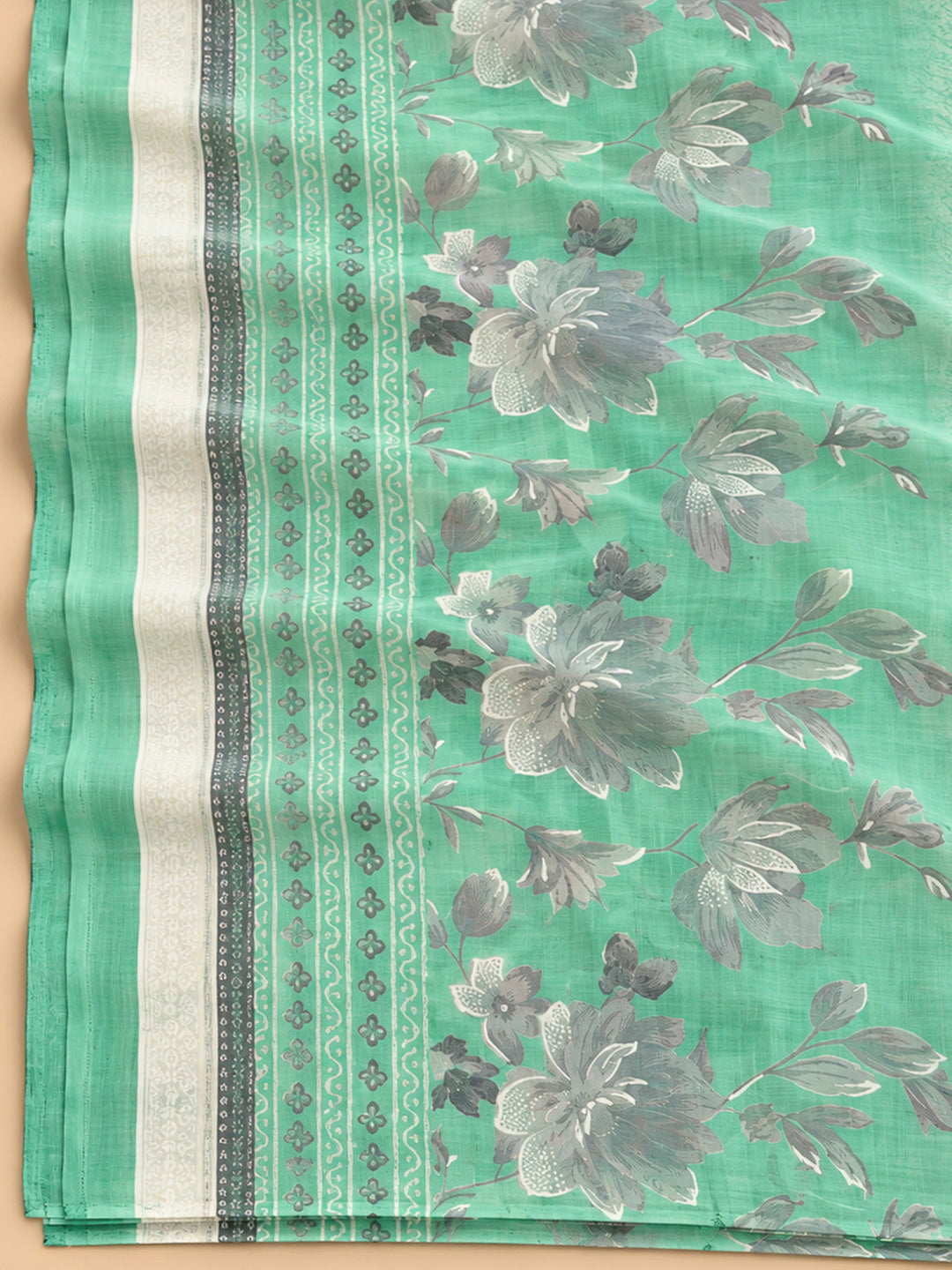 Sea Green Cotton Blend Embroidered Unstitched Dress Material