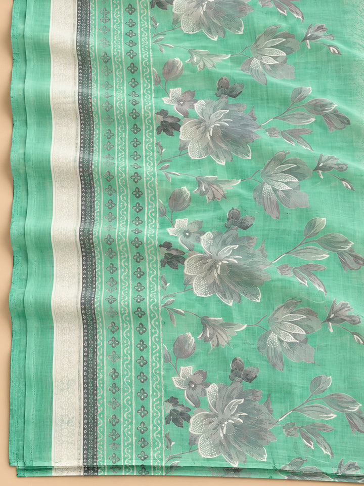 Sea Green Cotton Blend Embroidered Unstitched Dress Material