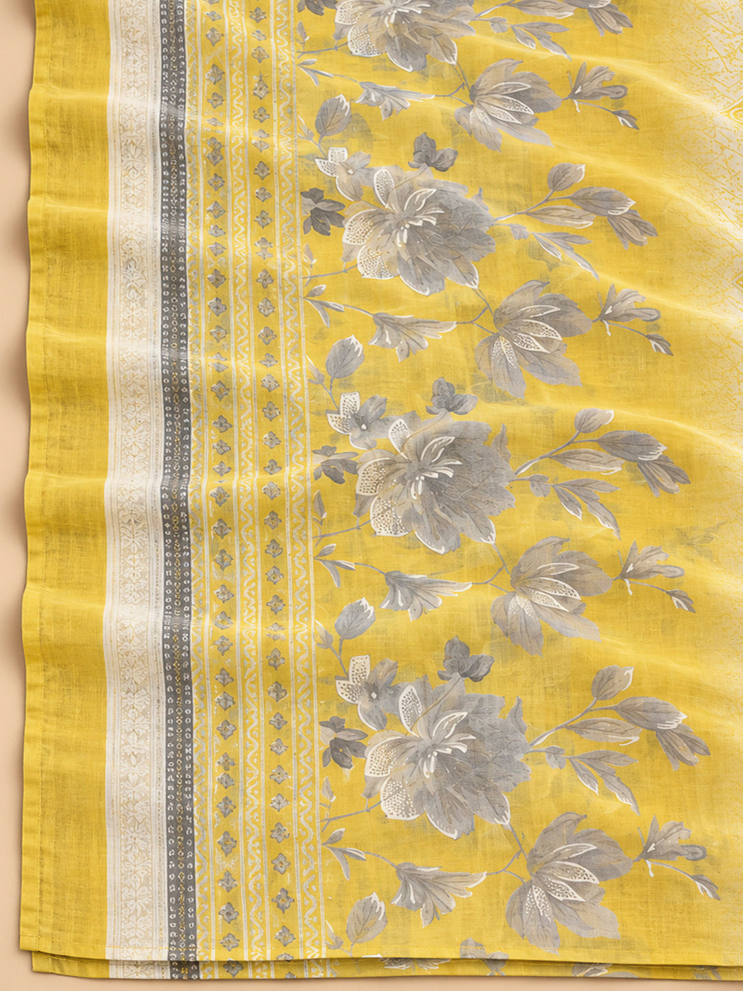 Yellow Cotton Blend Embroidered Unstitched Dress Material