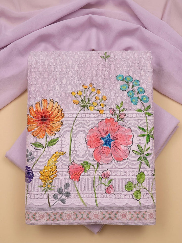 Lavender Cotton Blend Printed Unstitched Dress Material