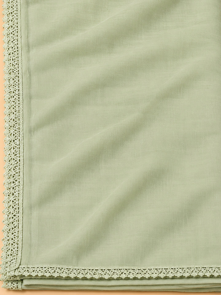 Pista Green Cotton Blend Printed Unstitched Dress Material