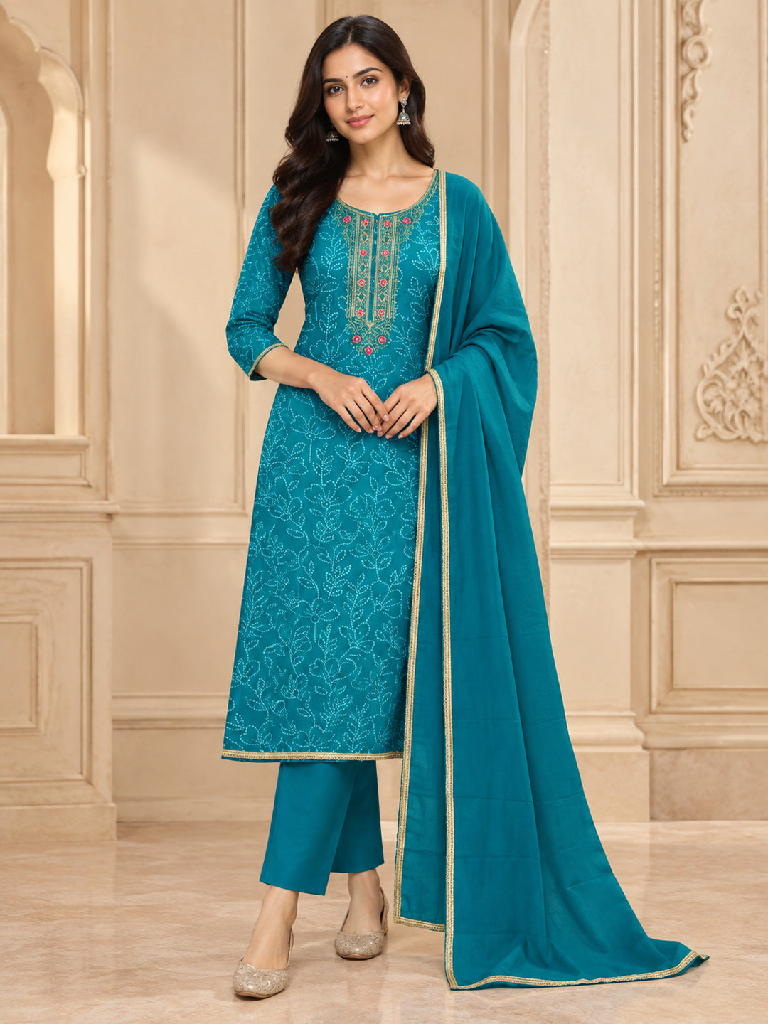 Sky-Blue Cotton Blend Embroidered Unstitched Dress Material