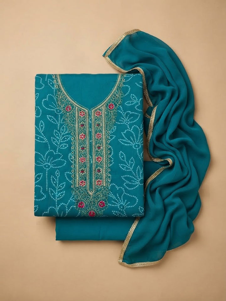Sky-Blue Cotton Blend Embroidered Unstitched Dress Material