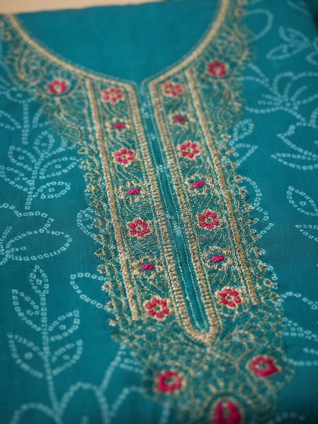 Sky-Blue Cotton Blend Embroidered Unstitched Dress Material