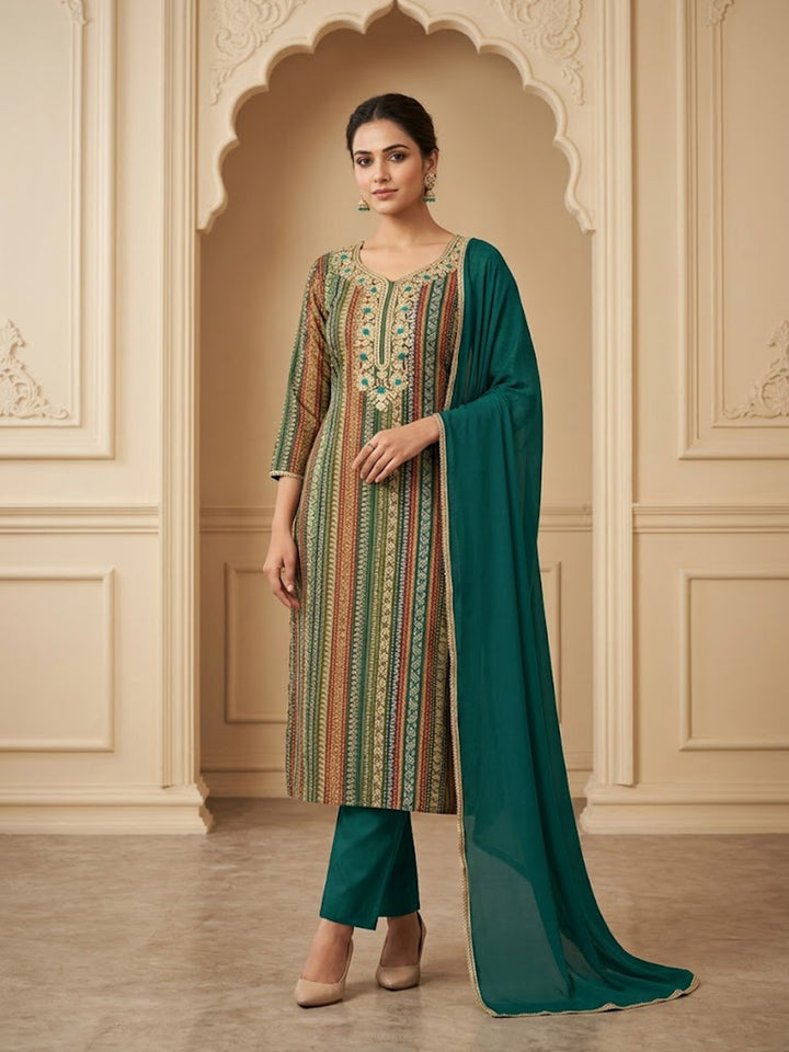 Rama-Green Cotton Blend Embroidered Unstitched Dress Material