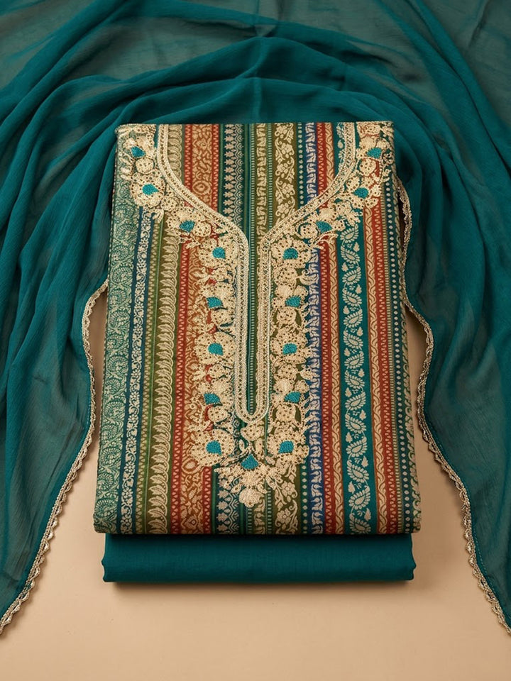 Rama-Green Cotton Blend Embroidered Unstitched Dress Material