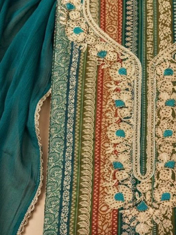 Rama-Green Cotton Blend Embroidered Unstitched Dress Material