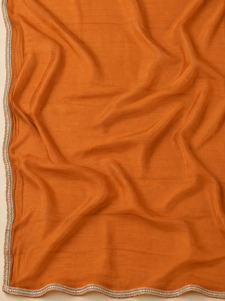Rust Cotton Blend Embroidered Unstitched Dress Material