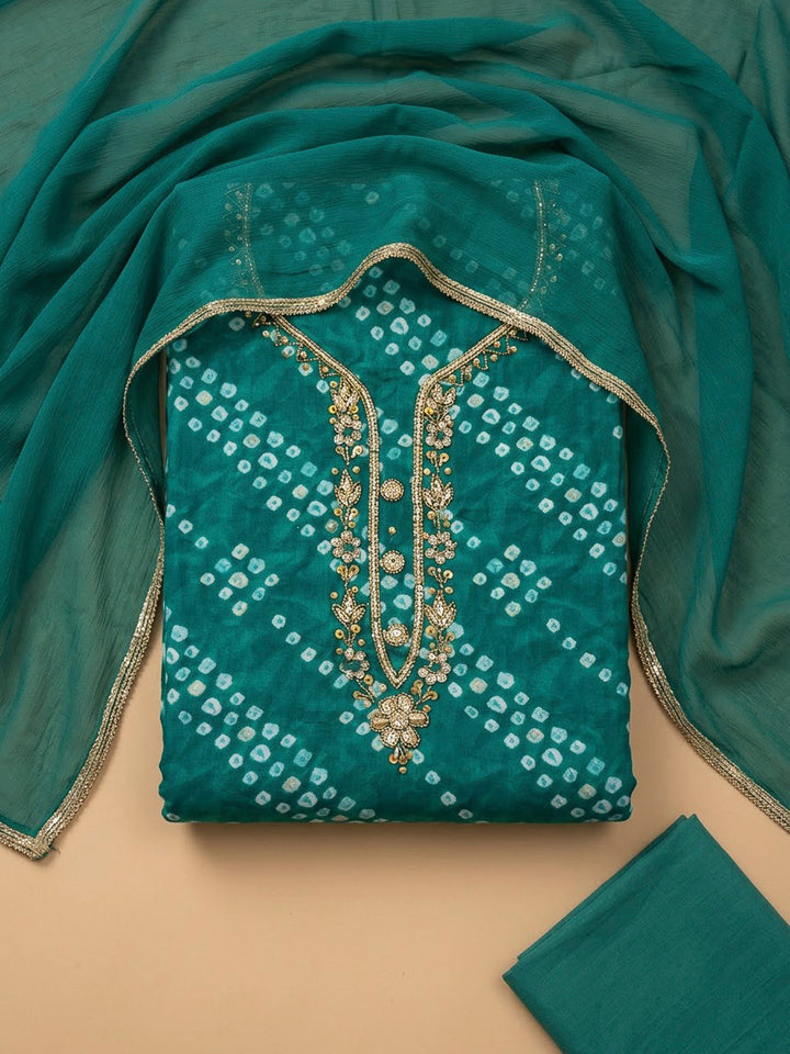 Rama Green Cotton Blend Embroidered Unstitched Dress Material