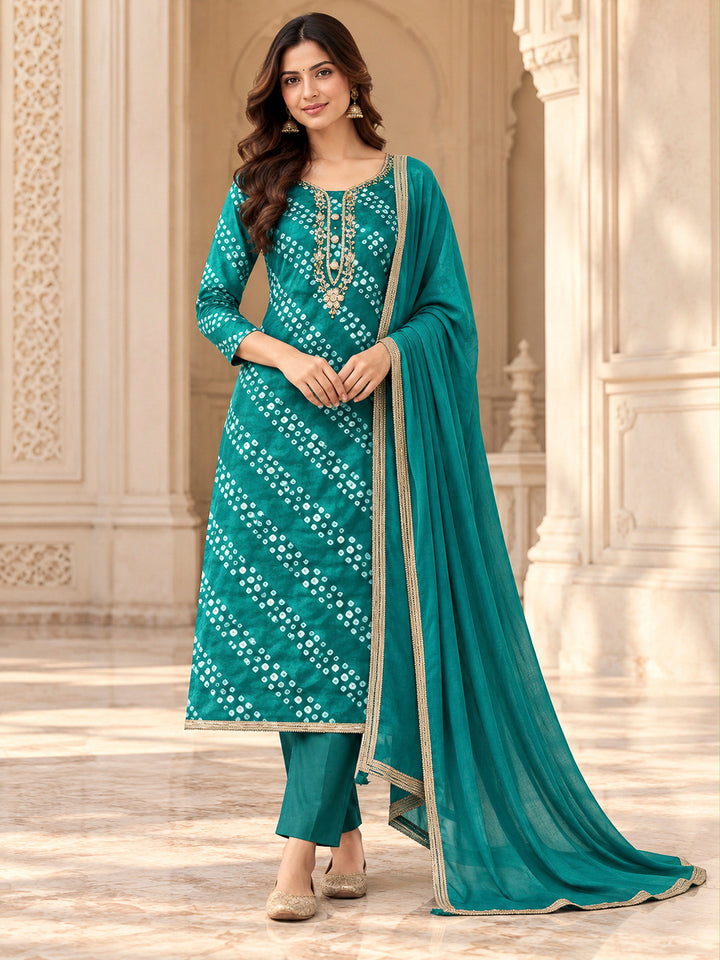 Rama Green Cotton Blend Embroidered Unstitched Dress Material