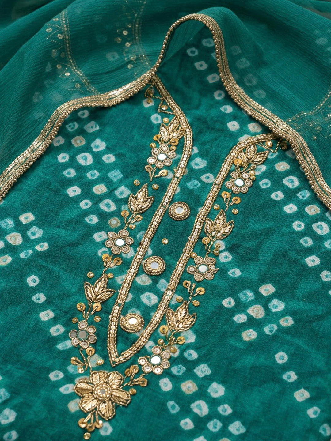 Rama Green Cotton Blend Embroidered Unstitched Dress Material