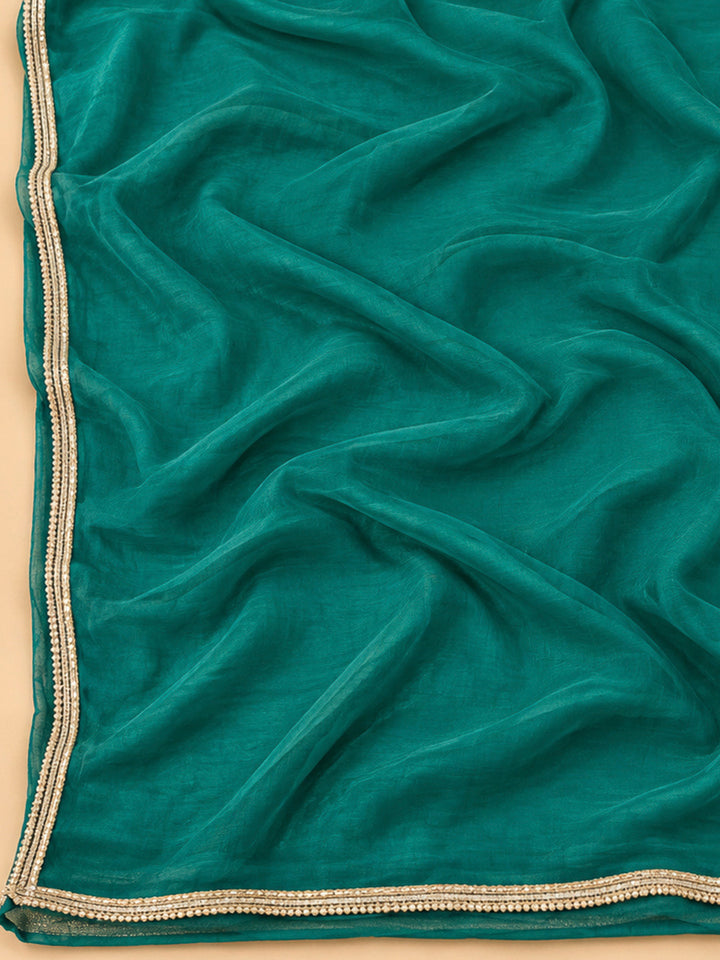 Rama Green Cotton Blend Embroidered Unstitched Dress Material