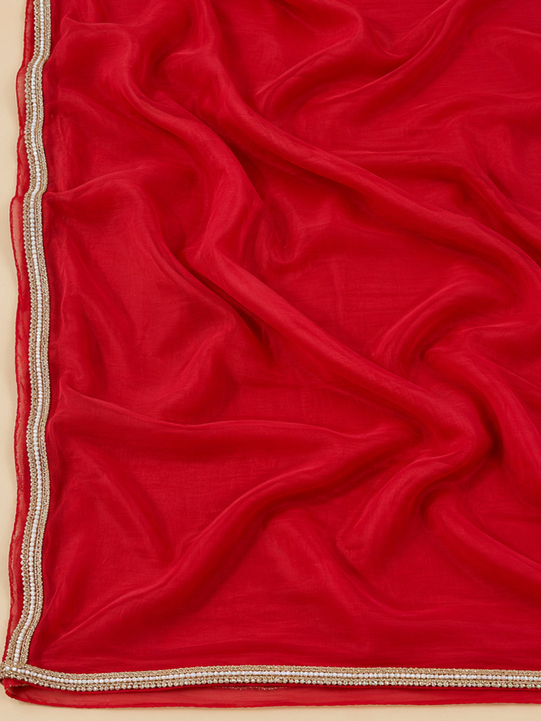 Red Cotton Blend Embroidered Unstitched Dress Material