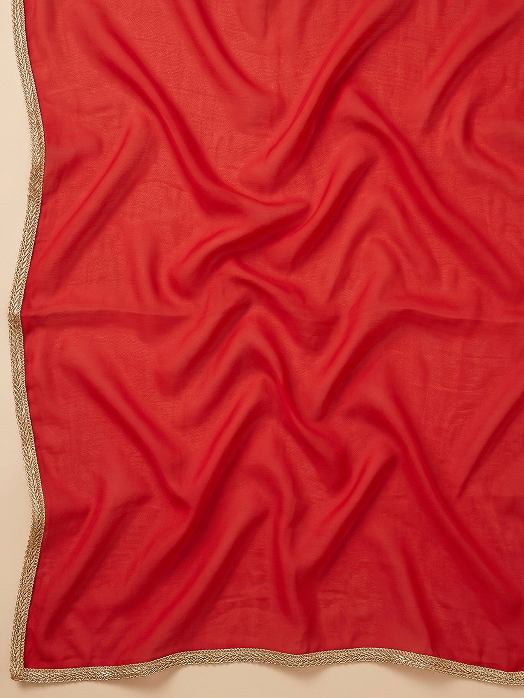 Red Cotton Blend Embroidered Unstitched Dress Material