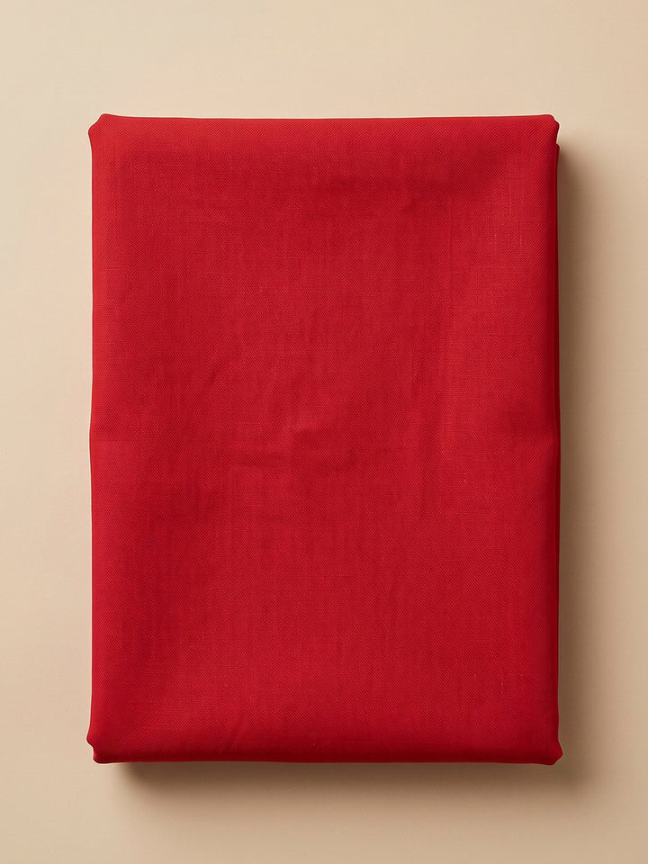 Red Cotton Blend Embroidered Unstitched Dress Material