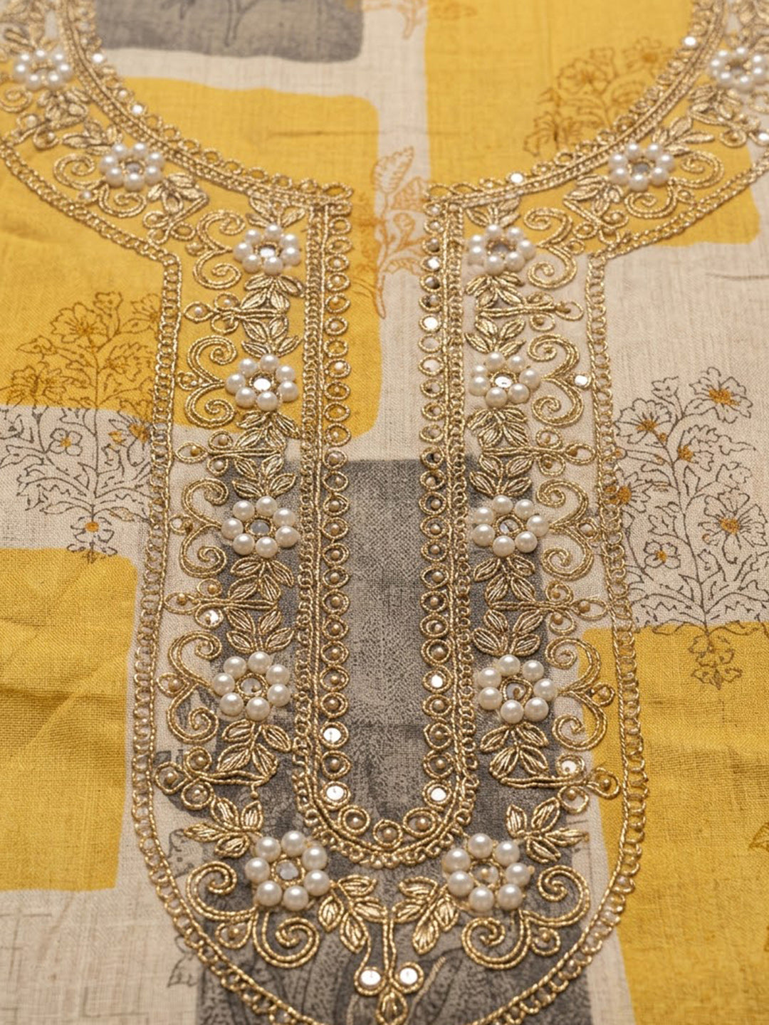 Mustard Cotton Blend Embroidered Unstitched Dress Material
