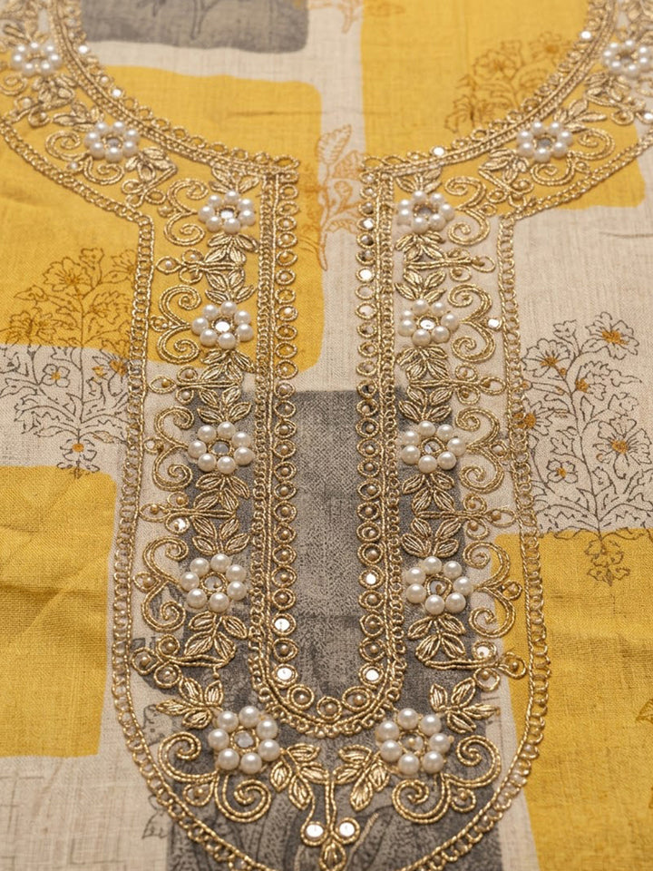 Mustard Cotton Blend Embroidered Unstitched Dress Material
