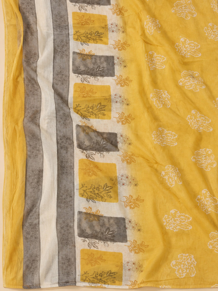 Mustard Cotton Blend Embroidered Unstitched Dress Material