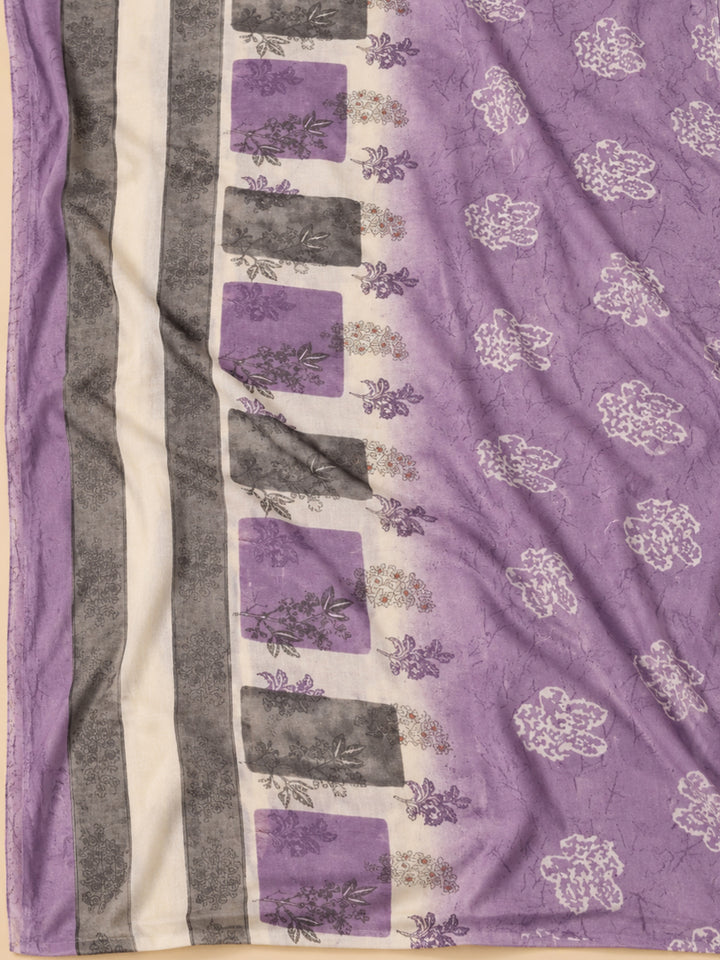 Purple Cotton Blend Embroidered Unstitched Dress Material