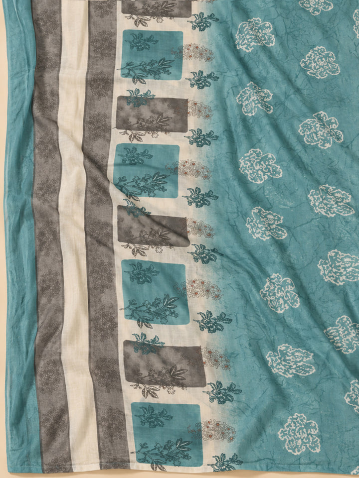 Rama Green Cotton Blend Embroidered Unstitched Dress Material