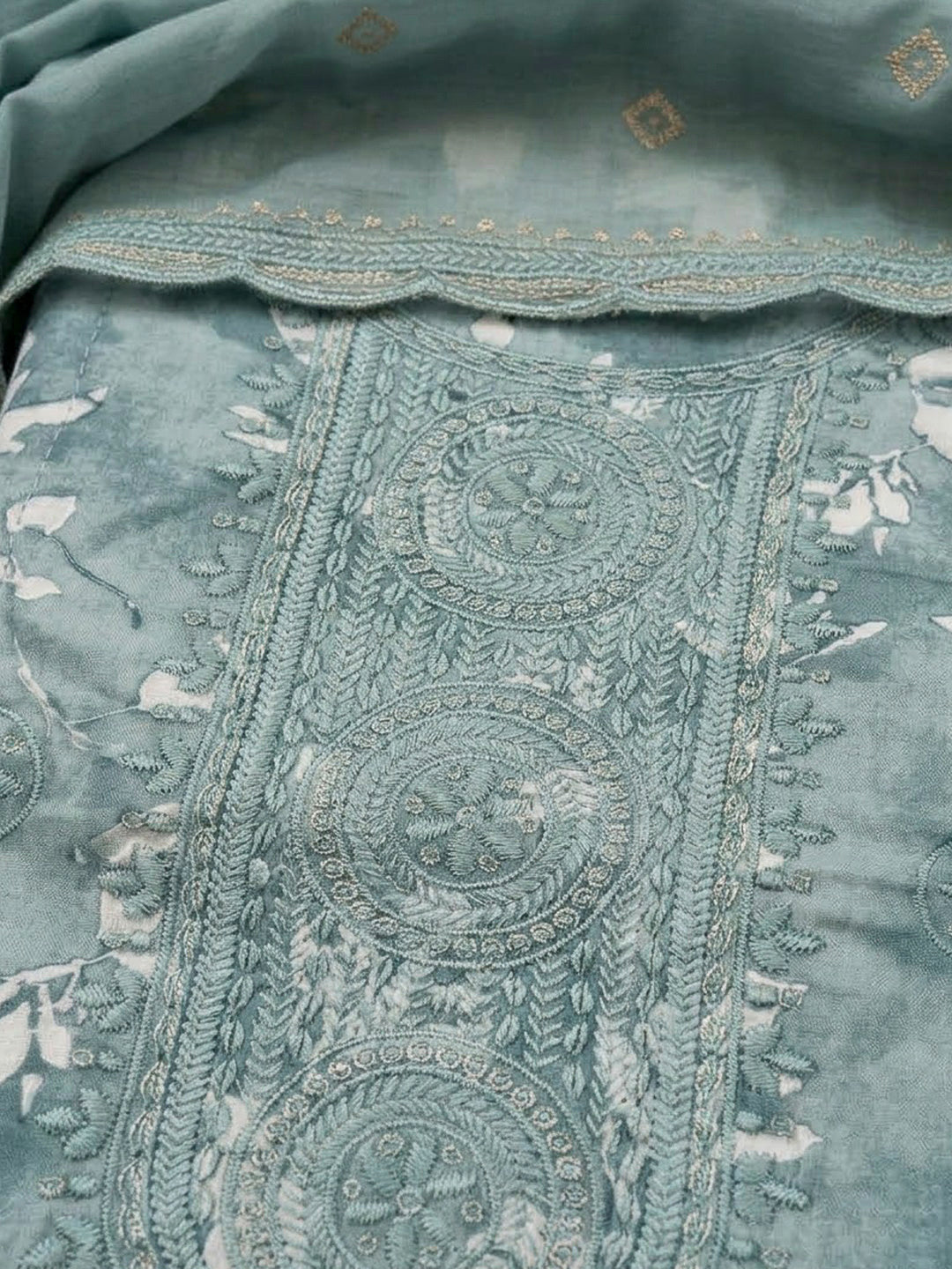 Blue Lt Cotton Blend Embroidered Unstitched Dress Material