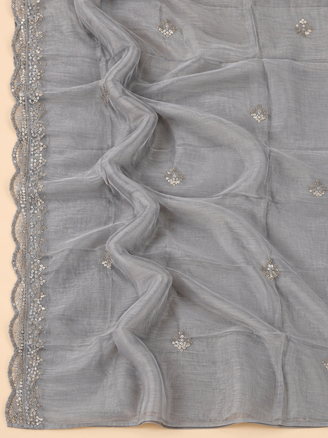 Grey Cotton Blend Embroidered Unstitched Dress Material