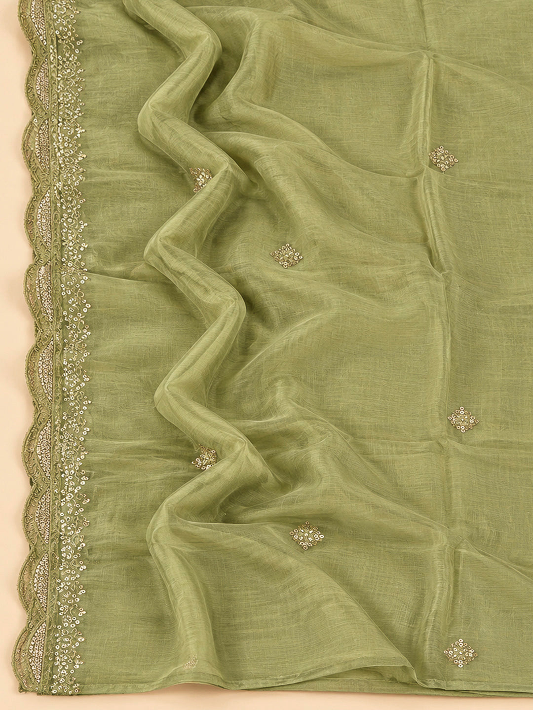 Mehndi Cotton Blend Embroidered Unstitched Dress Material