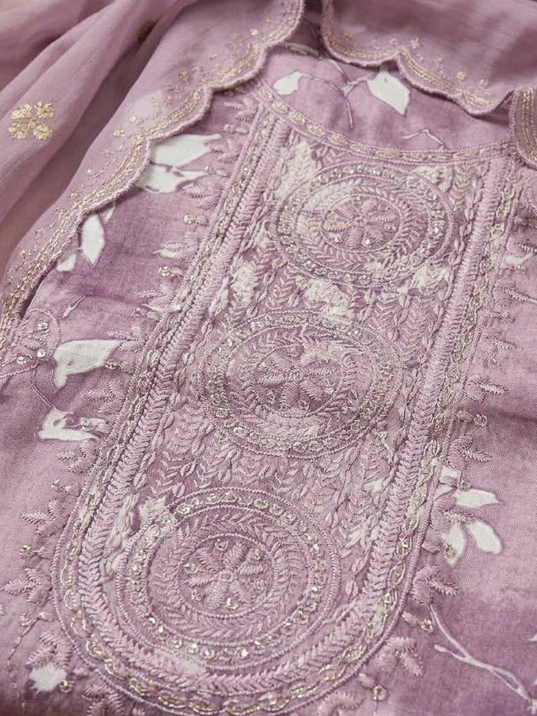 Onion Pink Cotton Blend Embroidered Unstitched Dress Material
