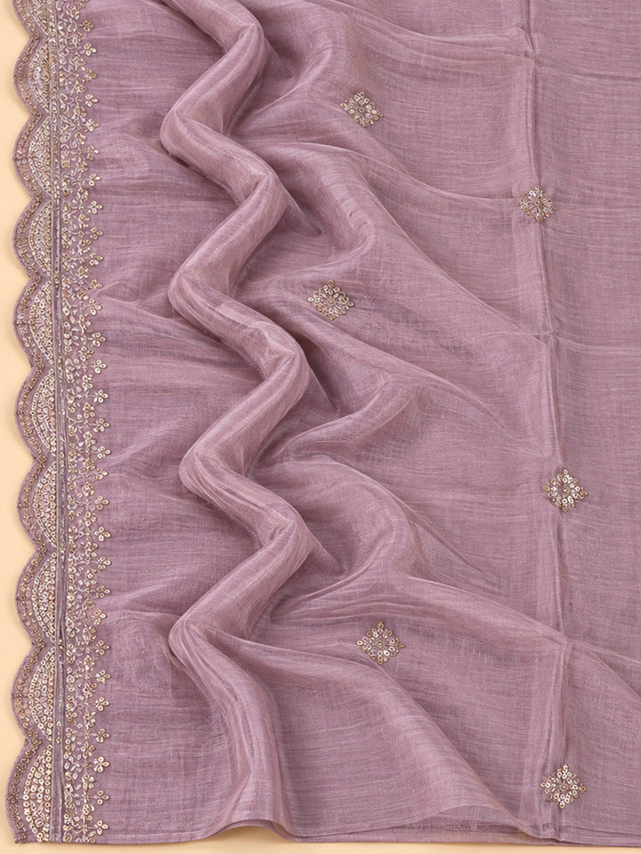 Onion Pink Cotton Blend Embroidered Unstitched Dress Material