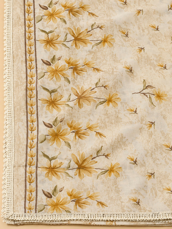 Beige Cotton Blend Printed Unstitched Dress Material