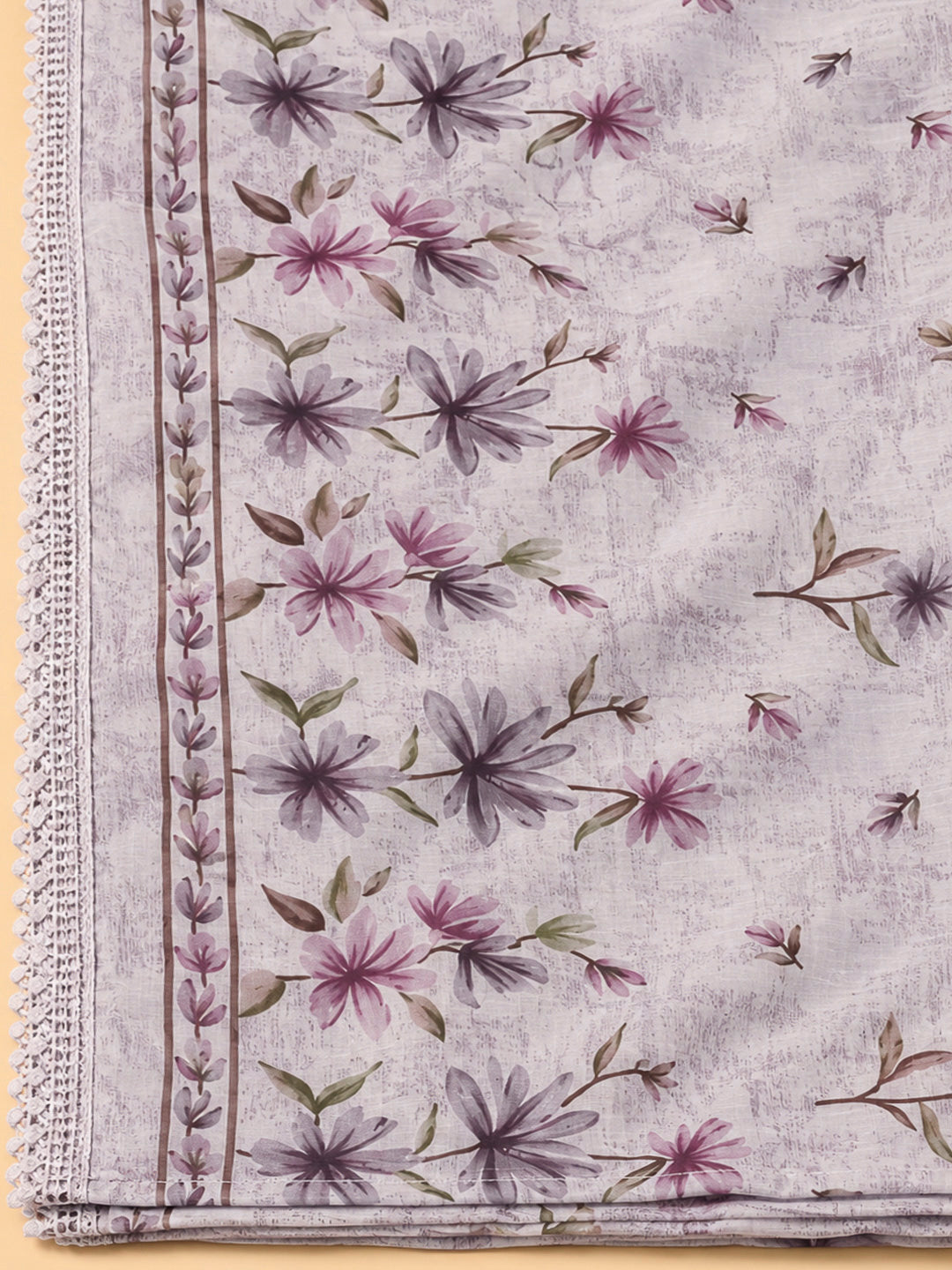 Lavender Cotton Blend Printed Unstitched Dress Material