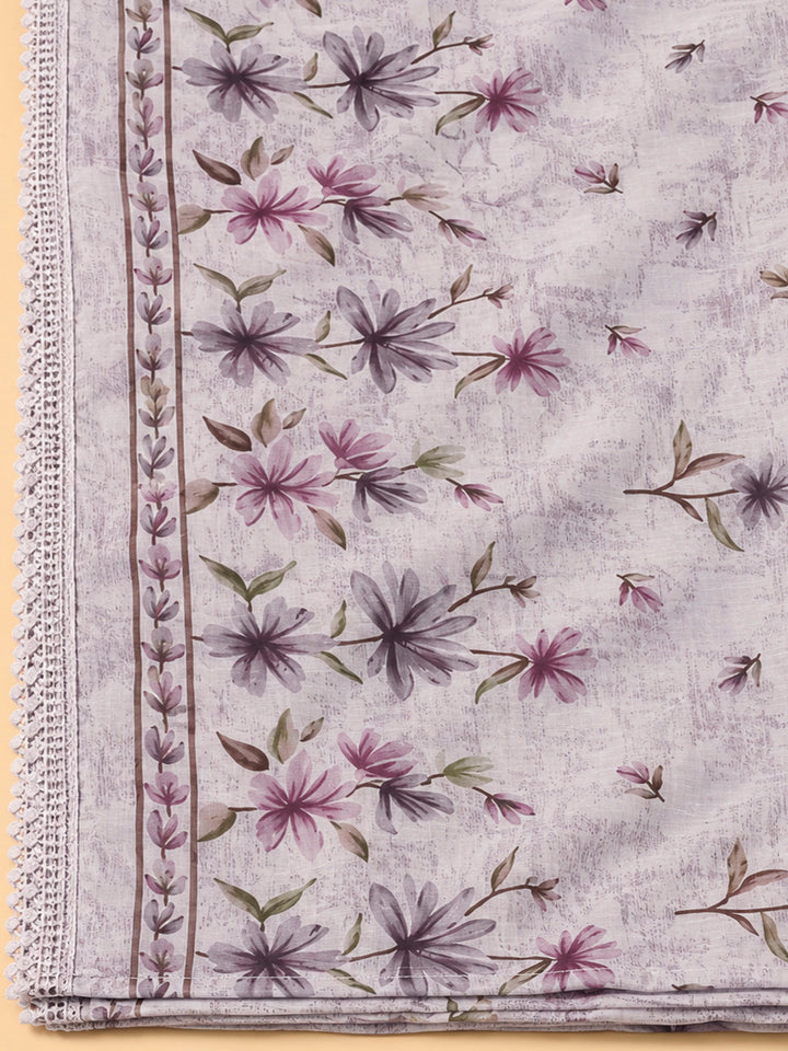 Lavender Cotton Blend Printed Unstitched Dress Material