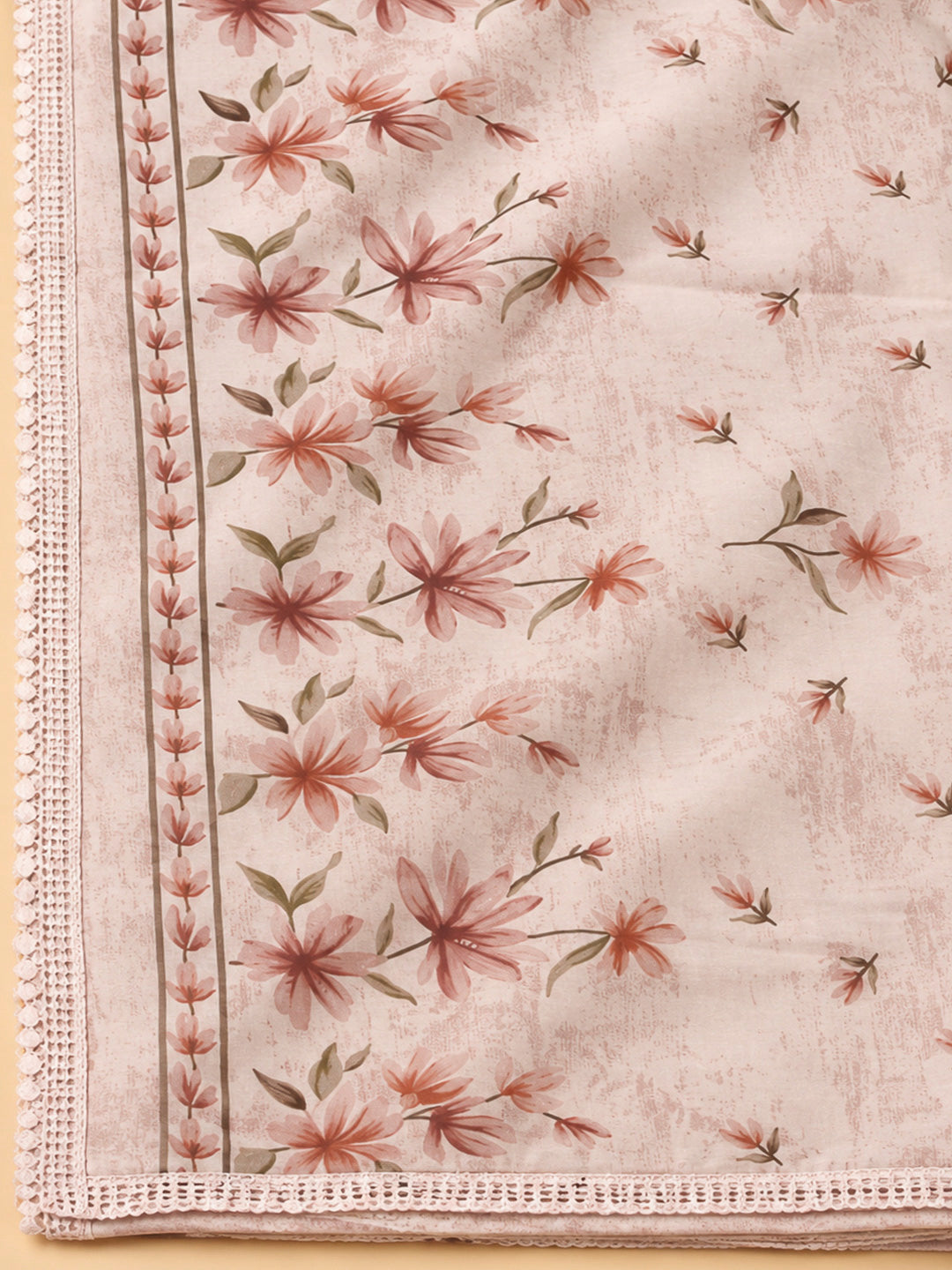 Peach Cotton Blend Printed Unstitched Dress Material