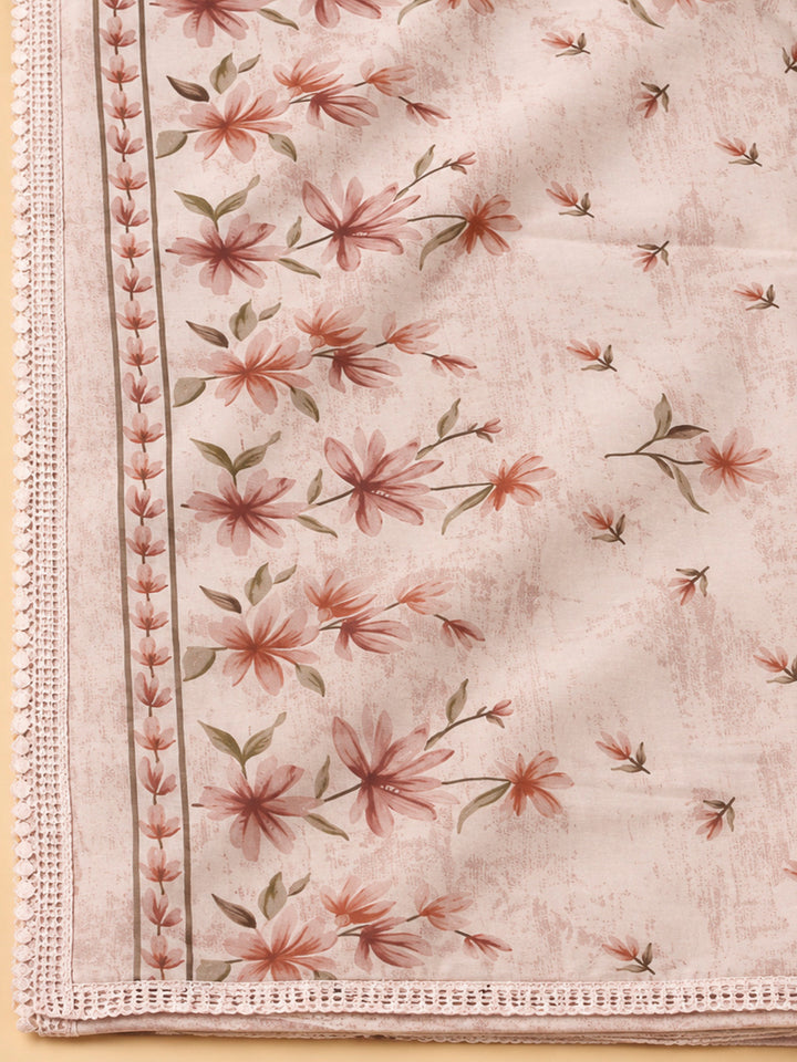 Peach Cotton Blend Printed Unstitched Dress Material