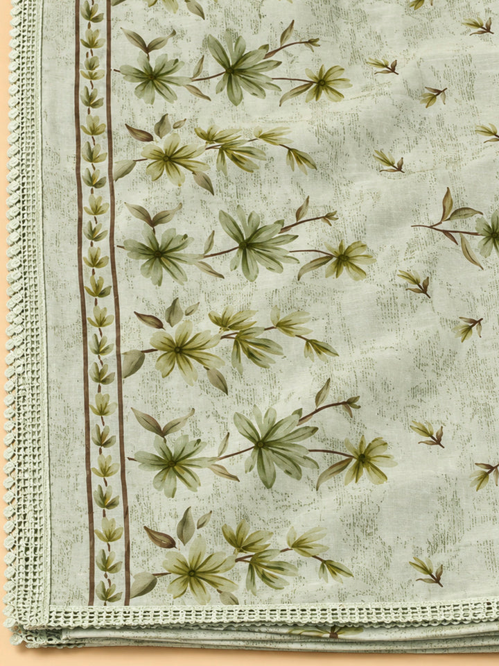 Pista Green Cotton Blend Printed Unstitched Dress Material