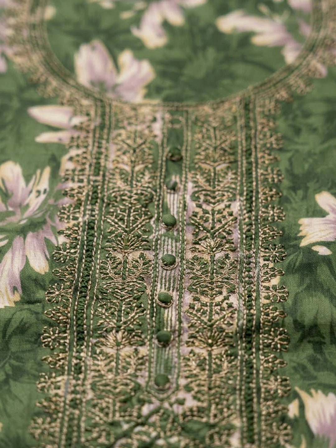 Bottle Green Cotton Blend Embroidered Unstitched Dress Material