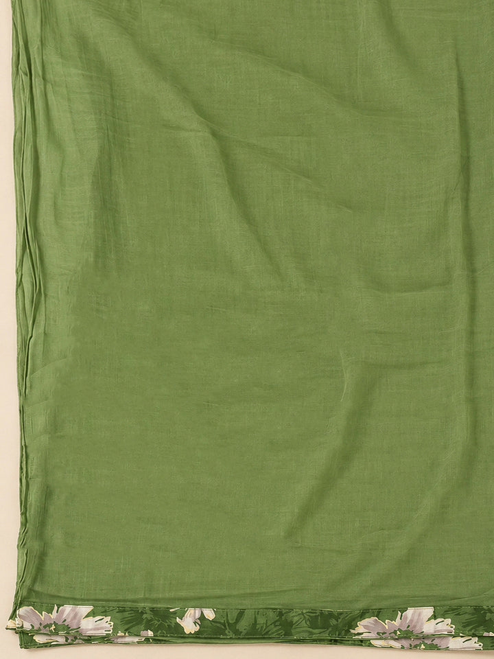 Bottle Green Cotton Blend Embroidered Unstitched Dress Material