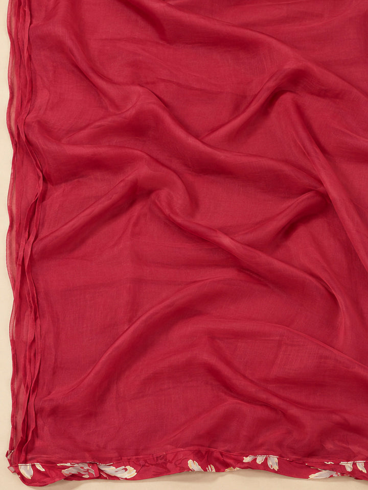 Hot Pink Cotton Blend Embroidered Unstitched Dress Material
