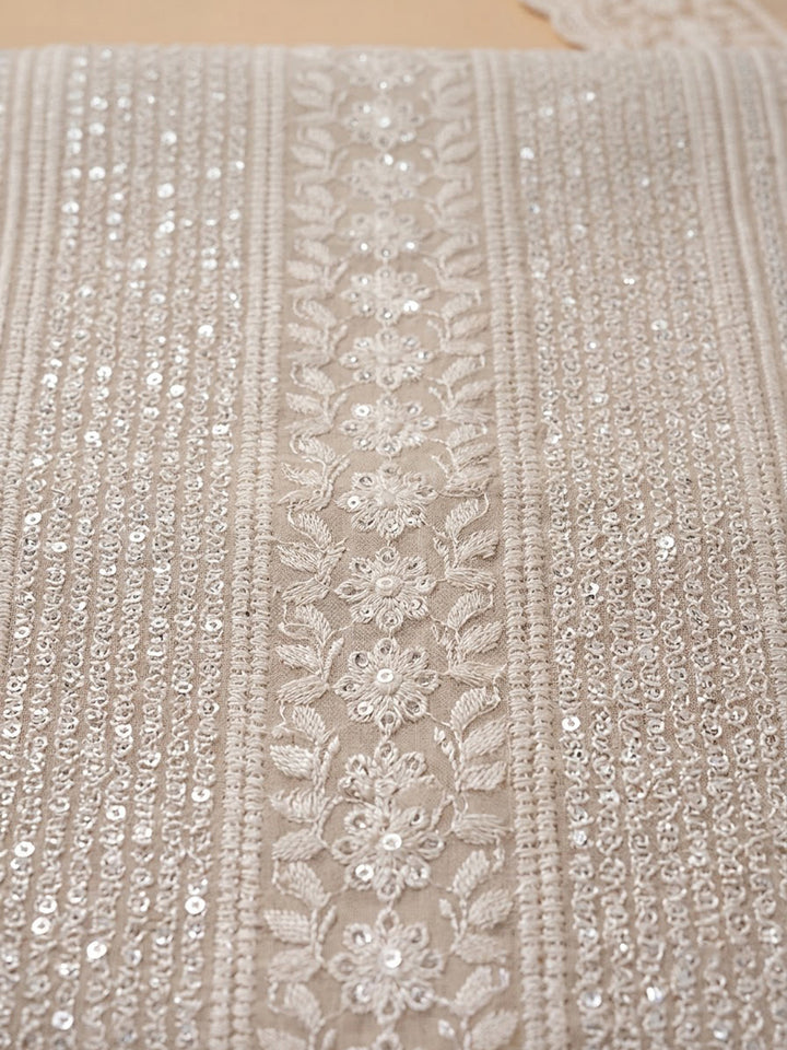 Beige Georgette Embroidered Unstitched Dress Material
