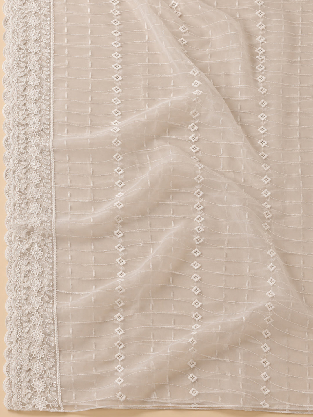 Beige Georgette Embroidered Unstitched Dress Material