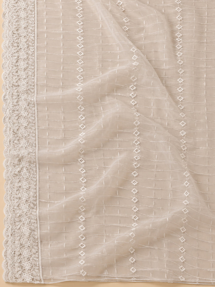 Beige Georgette Embroidered Unstitched Dress Material