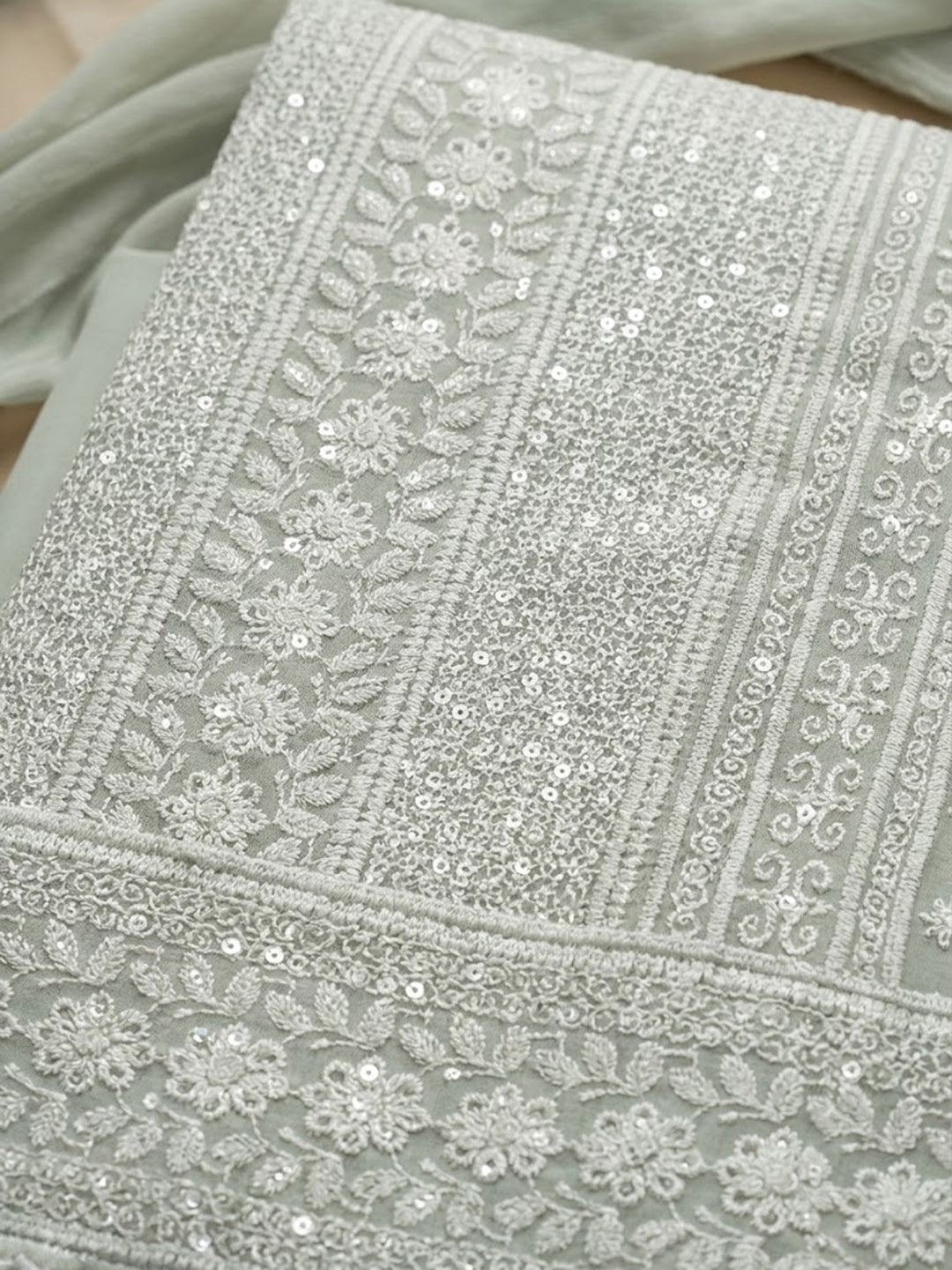 Grey Georgette Embroidered Unstitched Dress Material