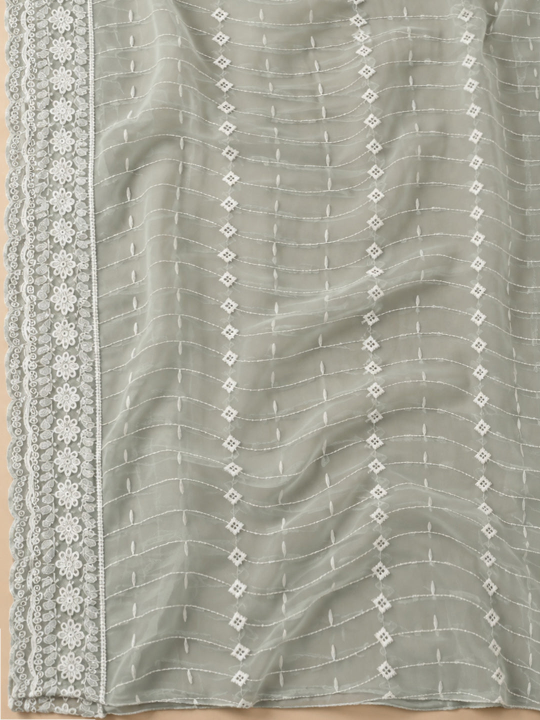 Grey Georgette Embroidered Unstitched Dress Material