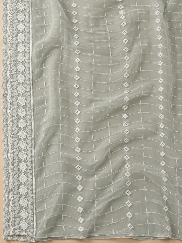 Grey Georgette Embroidered Unstitched Dress Material