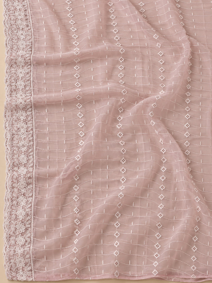 Onion-Pink Georgette Embroidered Unstitched Dress Material