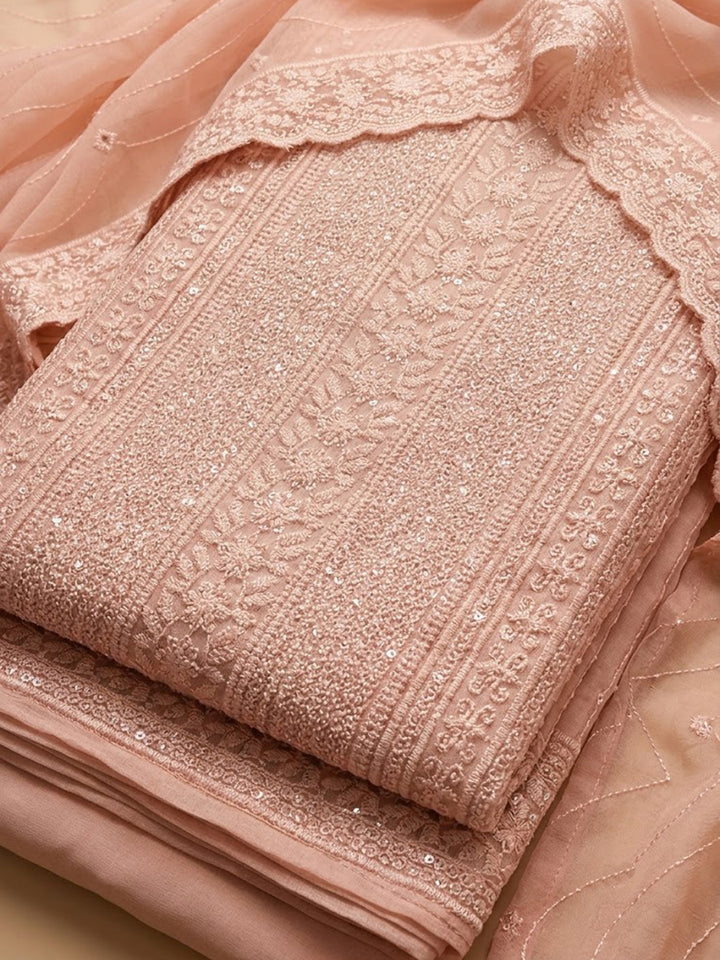 Peach Georgette Embroidered Unstitched Dress Material